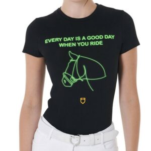 T-Shirt Equestro Donna Good Day Fluo Nero