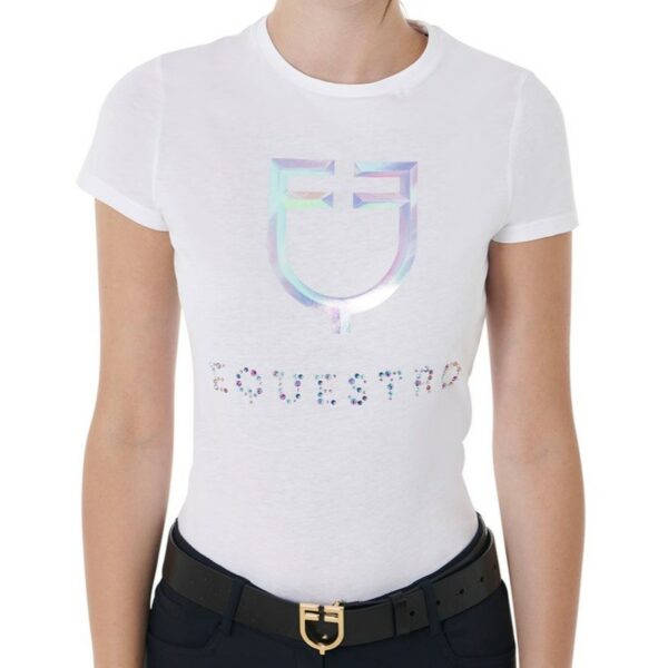 T-Shirt Equestro Donna Stampa Logo Multicolore Bianco