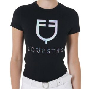 T-Shirt Equestro Donna Stampa Logo Multicolore Nero