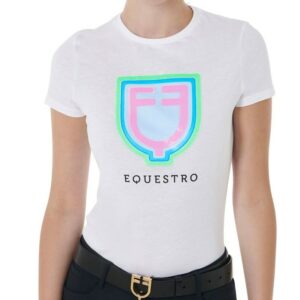 T-Shirt Equestro Donna con Logo a Rilievo Colorato Bianco