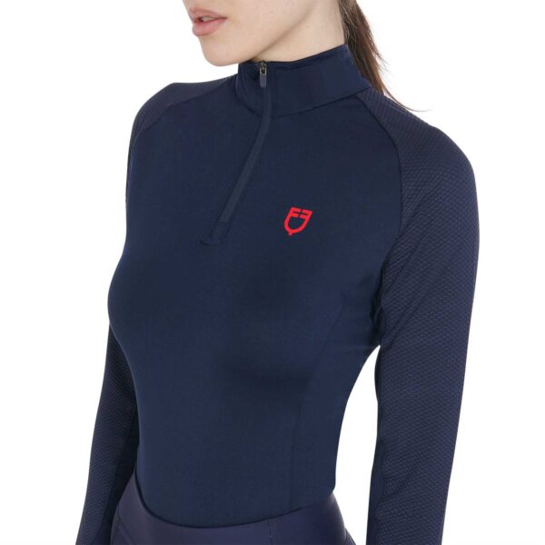 Polo Equestro Donna Manica Lunga con Zip Blu Navy Rosso