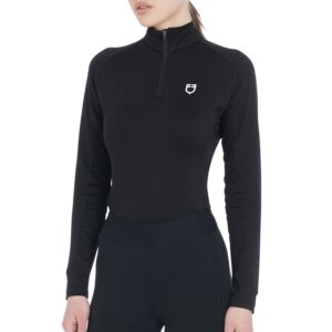 Polo Equestro Donna Manica Lunga con Zip Nero Bianco